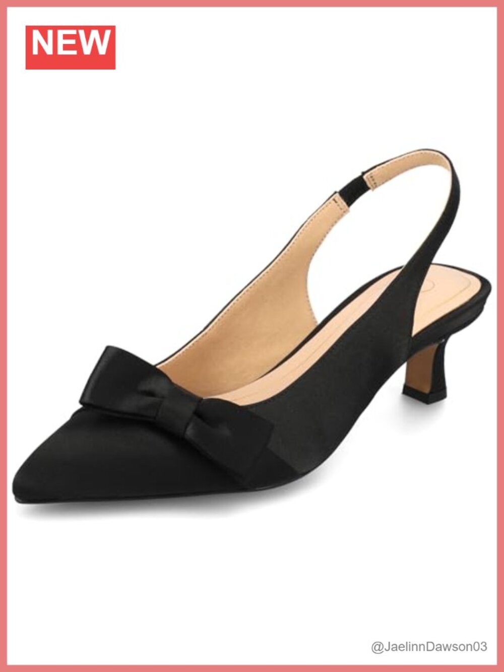 Journee Collection Paloma Kitten Heels Satin Black Slingback Bow Pointed Toe